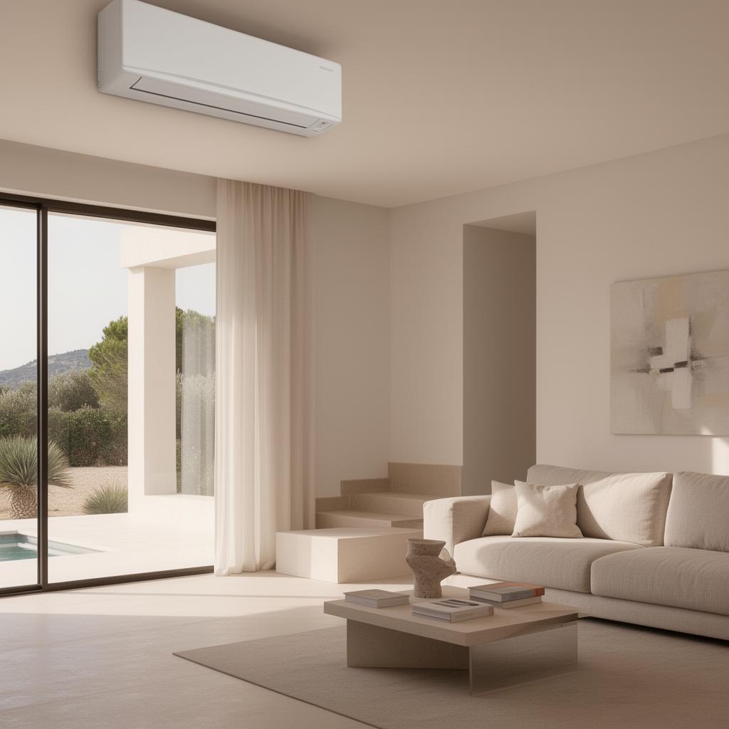 Climatisation réversible installée dans un salon contemporain